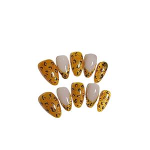 <span class=keywords><strong>Uñas</strong></span> Postizas Cortas Almendradas Hechas a Mano con Diseño <span class=keywords><strong>de</strong></span> Leopardo, Puntas Francesas Clásicas Rojas y Amarillas, <span class=keywords><strong>Uñas</strong></span> con Patrón Animal Chic al por Mayor - Product Image 3