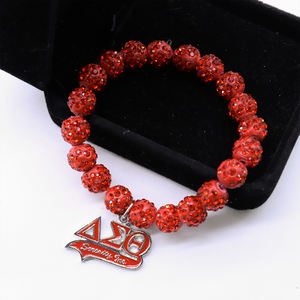 Precio bajo Venta al por mayor <span class=keywords><strong>Sorority</strong></span> Delta Sigma Theta <span class=keywords><strong>Charm</strong></span> Making Red White Bling Beaded Greek DST 1913 Soror Jewelry Pulsera elástica - Product Image 4
