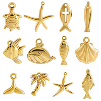 Pendentifs faits à la main en acier inoxydable, bijoux plaqués or, breloques en forme de croix et de poisson pour collier