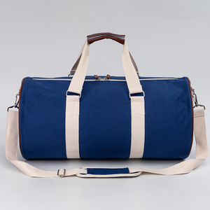 Tas Ransel Travel kanvas logo kustom untuk pria wanita ringan tahan lama katun Weekender dalam semalam tas tangan biru - Product Image 6