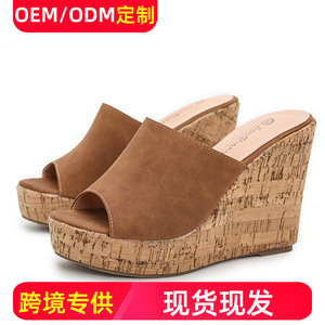 Coco SILIYA Sandales compensées pour femme en faux daim à bout ouvert, plateforme en liège, à enfiler, chaussures d'été rehaussantes - Product Image 5