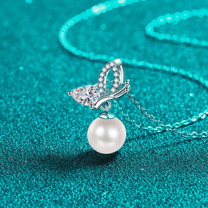 Collier en argent S925 avec perle de moissanite, pendentif aile de papillon, chaîne de clavicule, bijoux de mariage pour femmes, vente en gros - Product Image 2