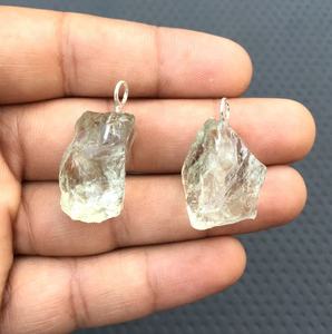 Impressionnant qualité belle 2 pièces pendentif en argent sterling 92.5 pierre précieuse améthyste verte naturelle non traitée brute - Product Image 1