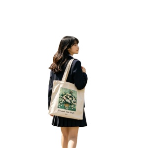 Bolsa de Compras Ecológica Personalizada con Impresión Directa a Todo Color, de Lona de Algodón Orgánico, Estilo Artístico, para la Biblioteca y la Vida Diaria - Product Image 1