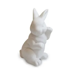 Estatueta de coelho de porcelana branca, decoração de coelhinho de cerâmica da páscoa, branco de porcelana