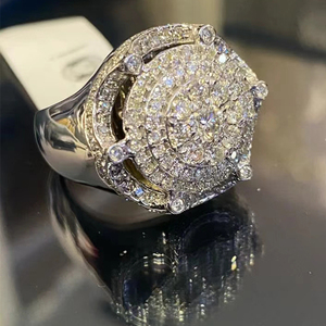 Cincin Moissanite Fashion Kustom Perhiasan Mewah Gaya Besar Ukuran Besar Cincin Pria Moissanite Bulat Perak Sterling 925 Cincin Cuban - Product Image 2