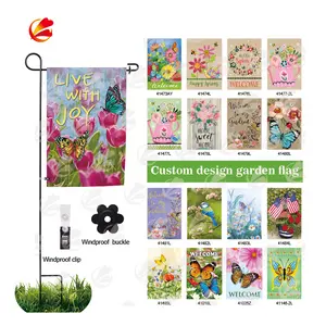 Custom Sublimation 12x18 Double Sided Seasonal Welcome Spring Holiday Burlap Garden Flag Set Yard Flags For Outdoor With Pole
