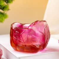 Porte-bougie en cristal de luxe en forme de feuille d'érable, porte-bougie chauffe-plat pour mariage et fête