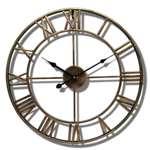 מודרני בית תפאורה גדול Centurian רומי ספרה סגנון גדול דקורטיבי קיר שעון אנלוגי מתכת עגול שעון