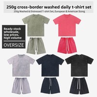 Ensemble sportif homme vintage 250 GSM, effet délavé, coupe ample, deux pièces, t-shirt et short personnalisés