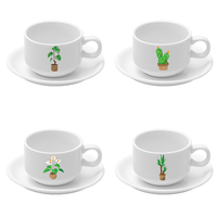 BENELUCK Ensemble de café et de thé en céramique blanche de luxe Tasses et soucoupes avec logo personnalisable pour cadeaux ou usage quotidien