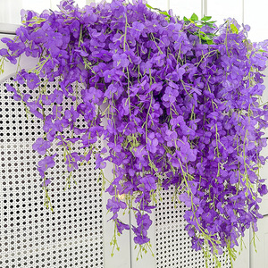 Fleurs artificielles de glycine 100cm 200cm en plastique et soie, haute simulation, pour décoration de mariage et de maison, feuilles vertes, lianes - Product Image 4