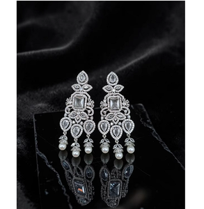 Elegantes Pendientes Largos Geométricos Infinitos con Micro Pavé de Circonitas Rosas, Joyería de Lujo para Fiestas y Bodas para Mujer - Product Image 3