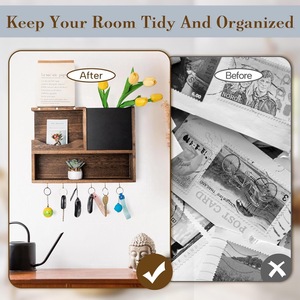 Wooden <b>Wall</b>-Mounted Storage <b>Rack</b> With Blackboard <b>Key</b> Holder Entryway Organizer Rectangle Multipurpose - Product Image 4