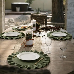 Serviettes jetables douces 100 % lin, <span class=keywords><strong>vert</strong></span> foncé, faites à la main, pour mariage – Offre spéciale - Product Image 3