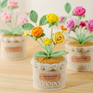 Flor Artificial Hecha a Mano de Ganchillo, Rosa, Lirio de los Valles, Tulipán, Decoración para el Hogar, Tejido de Hilo, <span class=keywords><strong>Maceta</strong></span> de Escritorio para Oficina - Product Image 1