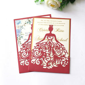 Carte de vœux de remerciement avec enveloppe <span class=keywords><strong>Invitation</strong></span> de mariage personnalisée <span class=keywords><strong>princesse</strong></span> Quinceanera vin rouge découpé au laser bon marché - Product Image 3