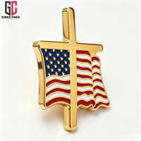 Broche de revers personnalisée d'usine, drapeau américain, croix émaillée, plaqué or, alliage de zinc, patriotique, religieuse, pour la Fête de l'Indépendance