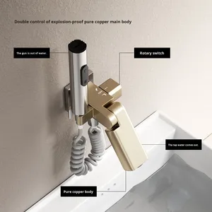 Pistola pulverizadora de latón moderna para <span class=keywords><strong>inodoro</strong></span>, una entrada, dos salidas, grifo de pulverización <span class=keywords><strong>Vertical</strong></span>, válvula de ángulo, baño de alta presión para Hotel - Product Image 2