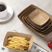 Boîtes jetables biodégradables en papier kraft, en forme de bateau, à ouverture supérieure, pour pop-corn, frites, ailes grillées, nuggets de poulet
