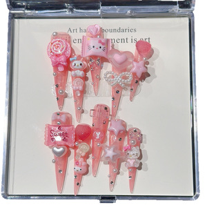 Venta al por mayor hecho a mano Stiletto largo prensa en las <span class=keywords><strong>uñas</strong></span> 3D <span class=keywords><strong>Hello</strong></span> <span class=keywords><strong>Kitty</strong></span> corazón arco Rosa diseño reutilizable acrílico personalizado <span class=keywords><strong>uñas</strong></span> postizas - Product Image 1