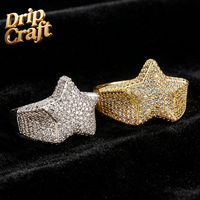 Anillo de Estrella de Cinco Puntas de Oro de 14K con Incrustaciones de Diamantes y Circonitas, Estilo Hip-Hop, para Hombre y Mujer