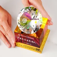 Trophée en cristal diamanté gravé sablé personnalisé, motif pomme et lotus, ornement coloré pour anniversaire d'entreprise