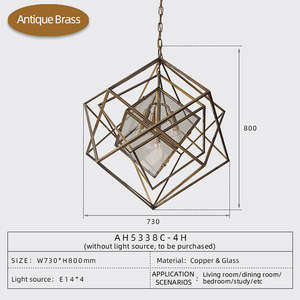 XZ, colgantes de cristal de cobre personalizados para comedor, luz moderna minimalista Tesseract, barra de personalidad, lámpara de Hotel - Product Image 2