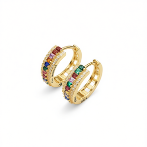 Orecchini a Cerchio con Diamanti Colorati E1528 in Oro Massiccio 18K con Incastonatura a Canale, Lussuosi per Uso Quotidiano Femminile - Product Image 1