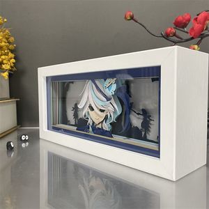 Genshin กระดาษกันกระแทกตัด <span class=keywords><strong>Raiden</strong></span> Zhongli Xiao 3D อนิเมะโคมไฟกลางคืนตกแต่งห้องกรอบไม้พร้อมภาพเคลื่อนไหว RGB กล่องปริศนา - Product Image 3