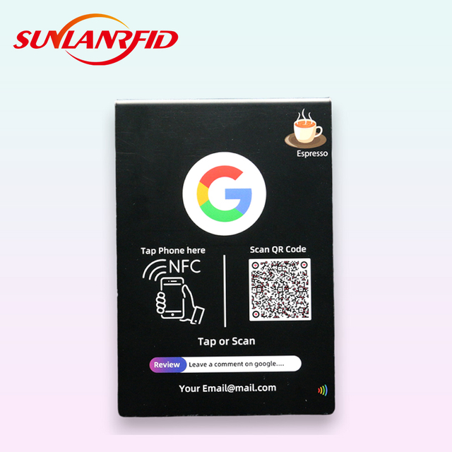 Waterproof NFC QR Code Table Menu Stand SUNLAN Display with 216 13.56MHz RFID for Google Review