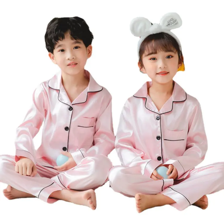 HY-213 Kinderpyjama Set Babypak Kinderkleding Peuter Jongens Meisjes Ijs Zijde Satijnen Tops Broek Set Home Wear Kids Pyjama
