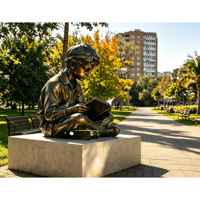 Statue de garçon lisant un livre en bronze, taille réelle, sculpture en bronze coulé, décoration de paysage pour parc extérieur et jardin