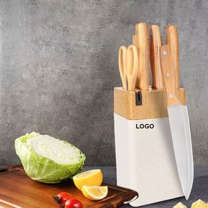 New Six-piece Kitchen <b>Knife</b> <b>Set</b> Wood Grain Handle Stainless Steel Cooking Meat Cleaver <b>Sharp</b> Cutting Chef <b>Knives</b> With Block - Product Image 1