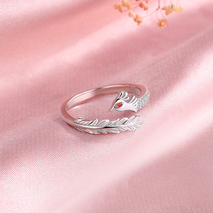 Nuovo Design Anello a Forma di <span class=keywords><strong>Fenice</strong></span> in <span class=keywords><strong>Argento</strong></span> Sterling 925 Aperto e Regolabile Anello con Foglia in Oro e <span class=keywords><strong>Argento</strong></span> per Gioielli da Donna - Product Image 5