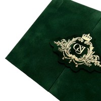Cartes d'invitation de mariage en velours avec logo, enveloppe en acrylique dorée, ensemble de cartes personnalisées en papier cartonné pour les fêtes de fiançailles