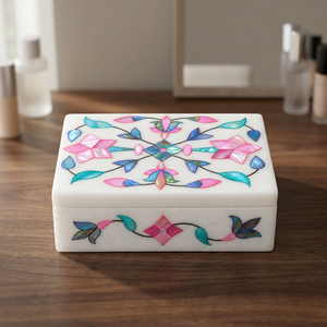 Export Quality Handmade Marble <b>Jewellery</b> <b>Box</b> with Mother of Pearl Work for Sale Available in Custom Services Provided - Product Image 2