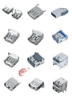 Conector USB 3.0 Hembra de 4 Pines con Borde Curvo, Cubierta Trasera LCP, Contacto de Cobre, Conector PCB, Embalaje en Cinta, Cumple con RoHS, Directo de Fábrica
