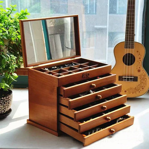 Wooden Jewelry <b>Box</b> With <b>Mirror</b> Multi Layer Drawer Storage Classic Chinese Style Jewelry Organizer Walnut Color - Product Image 3