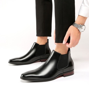 Botas <span class=keywords><strong>Chelsea</strong></span> de Tobillo de Cuero Genuino Británico para Hombre, Zapatos de Vestir Formales, Transpirables, con Punta en Pico y Doble Elástico - Product Image 4