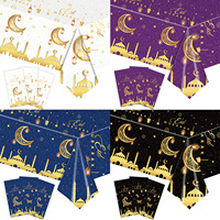 Nappe blanche et noire Ramadan Mubarak, nappe en plastique jetable, nappe de fête pour l'Aïd al-Fitr, décoration pour l'Aïd Mubarak