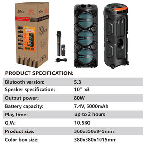 Altavoz <span class=keywords><strong>Bluetooth</strong></span> Portátil <span class=keywords><strong>de</strong></span> 50 W en Oferta, ZQS10301, Subwoofer <span class=keywords><strong>de</strong></span> 3 x 10 Pulgadas, LED RGB, Alimentado por Batería, <span class=keywords><strong>para</strong></span> Uso en Interiores, Exteriores y Computadoras - Product Image 5