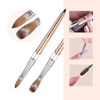 Kuas Kuku Akrilik Kualitas Salon Profesional 100% Rambut Kolinsky Gagang Logam Rose Gold Kuas Oval Pipih Berkerut Grosir