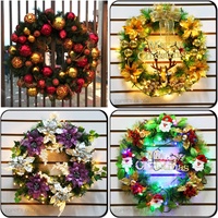 Dekorasi pintu luar ruangan prei karangan bunga Natal pabrikan karangan bunga pinus buatan grosir dengan lampu LED