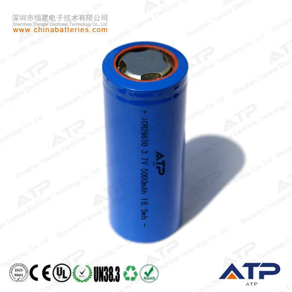 high capacity ltihium 26650 3.7V 5000mAh rechargeable batteries / ICR 3.7V 26650 5Ah battery for electric bike / toys / scooter