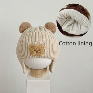 Mùa Thu Mùa Đông Dễ Thương Gấu Thêu Áo Thun Đan Beanie Trẻ Em Của Windproof Ấm Tai Bảo Vệ Mũ - Product Image 3