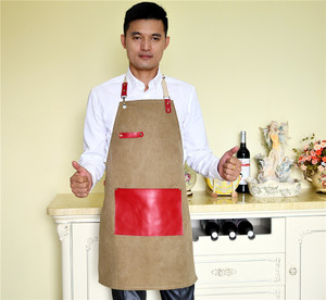 China Manufacturer OEM ODM Canvas and Leather Pocket <strong>Apron</strong> <strong>BBQ</strong> <strong>Apron</strong> - Product Image 2