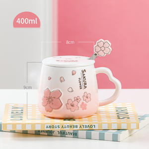 Nouvelle tasse en céramique créative de fleurs de cerisier avec conception de coeur de fille en relief micro-ondes Safe Party Home Office Use - Product Image 3