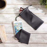 Pochette personnalisée en tissu microfibre pour lunettes Sacs en tissu noir ultra-doux avec cordon de serrage Lunettes de soleil Lentille d'appareil photo Produits d'entretien