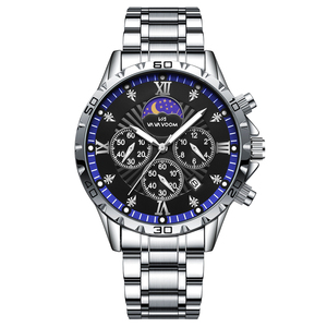 Montre-bracelet à quartz pour homme avec plusieurs sous-cadrans, affichage des phases lunaires, fonction chronomètre, boîtier rond, montre élégante - Product Image 3